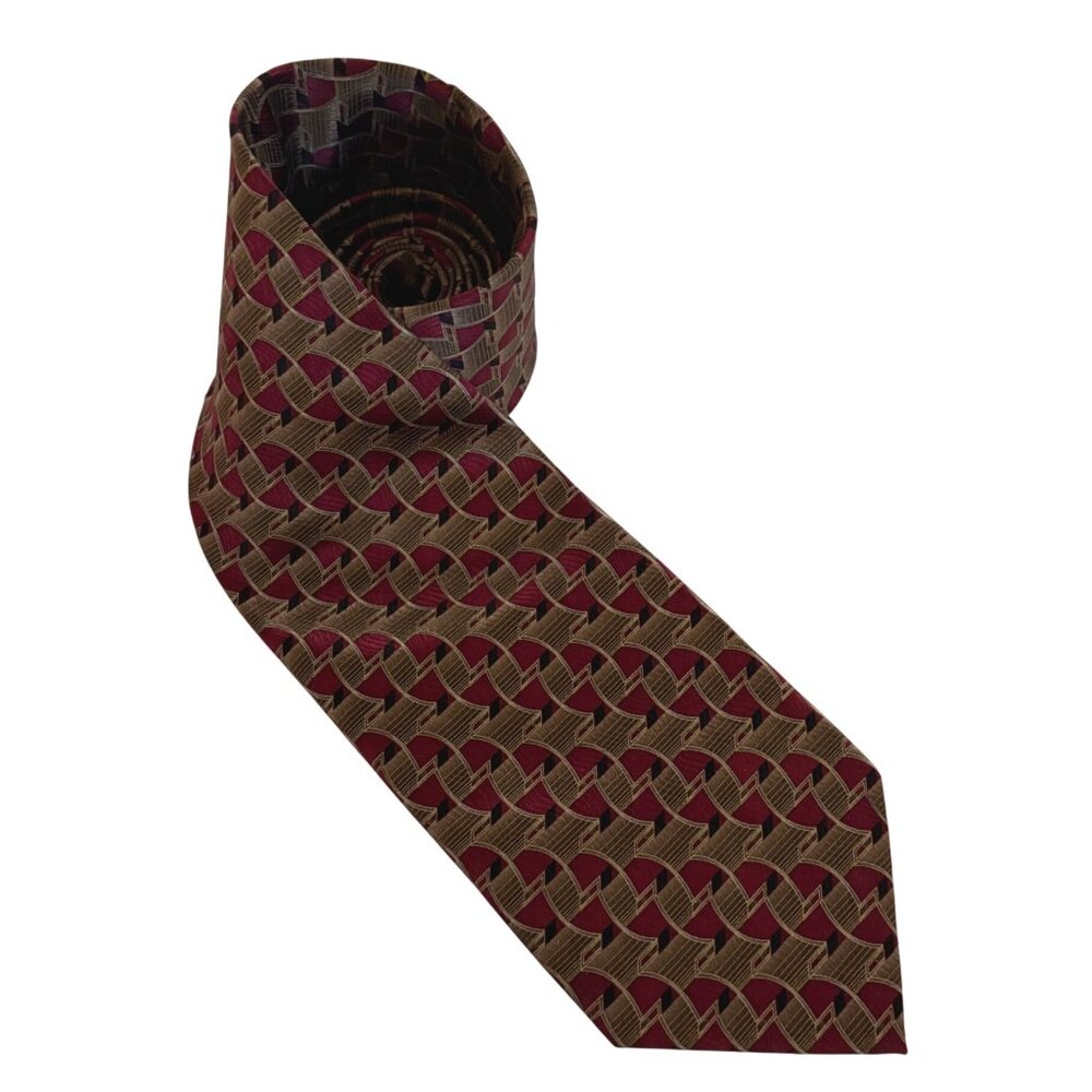 Irvine Park Silk Tie Red Brown Geometric Handmade Mens Necktie Work Formal Gift